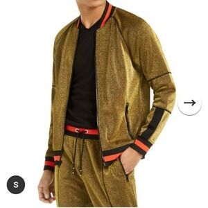 INC Mens Jacket Gold Size Small S Full-Zip Stripe